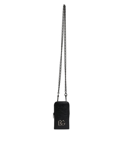 Dolce & Gabbana Black Leather Purse Crossbody Chain Sling Phone Bag