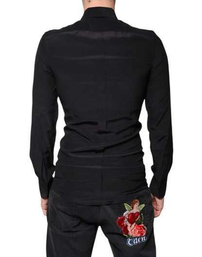 Dolce & Gabbana Black Silk Long Sleeves GOLD Dress Shirt