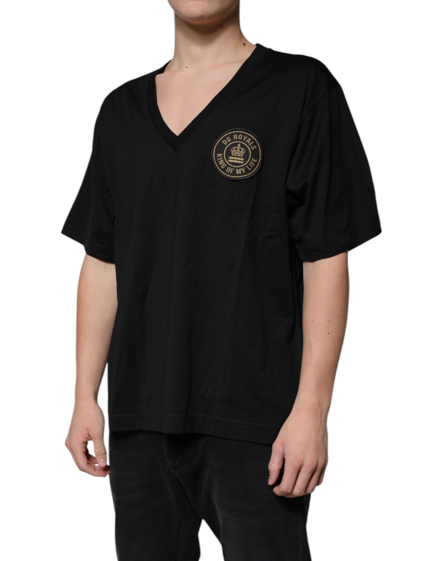 Dolce & Gabbana Black Cotton Logo Vneck Short Sleeve T-shirt