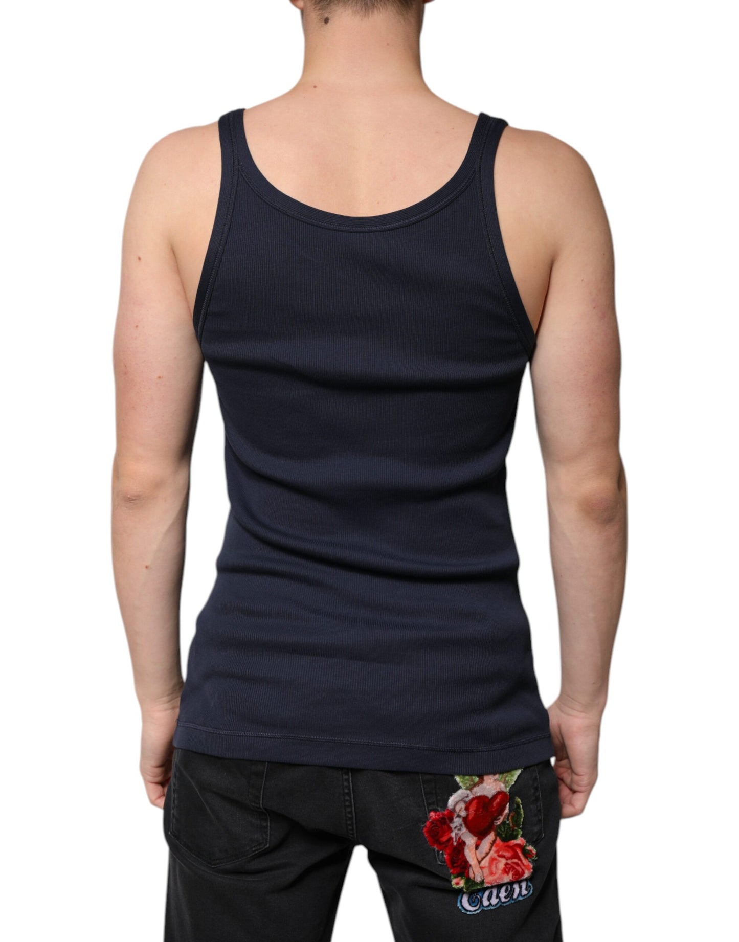 Dolce & Gabbana Blue Cotton Sleeveless Round Neck Tank T-shirt