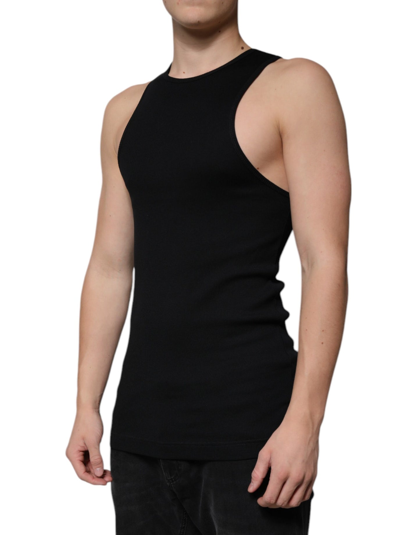 Dolce & Gabbana Black Cotton Sleeveless Round Neck Tank T-shirt