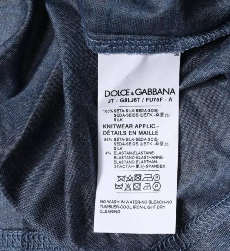 Dolce & Gabbana Blue Silk Crew Neck Short Sleeves T-shirt