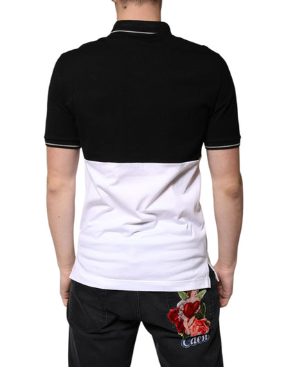 Dolce & Gabbana Black White Cotton Short Sleeves Polo T-shirt