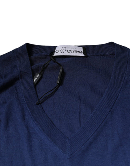 Dolce & Gabbana Navy Blue Cashmere V-neck Pullover Sweater