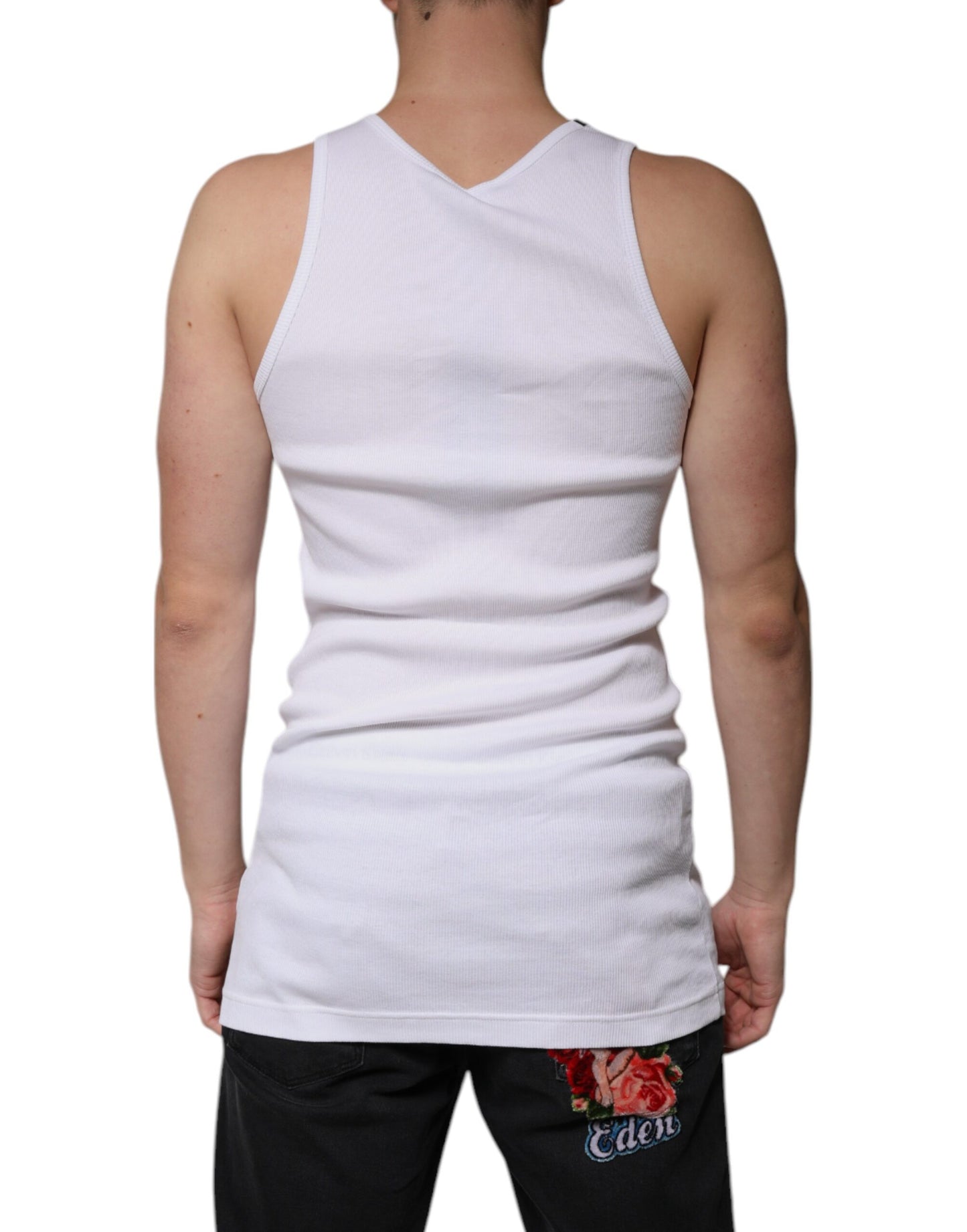 Dolce & Gabbana White Cotton Sleeveless Round Neck Tank T-shirt