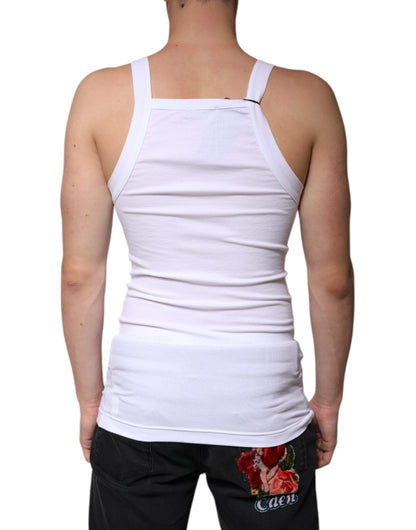 Dolce & Gabbana White Cotton Sleeveless Square Neck Tank T-shirt