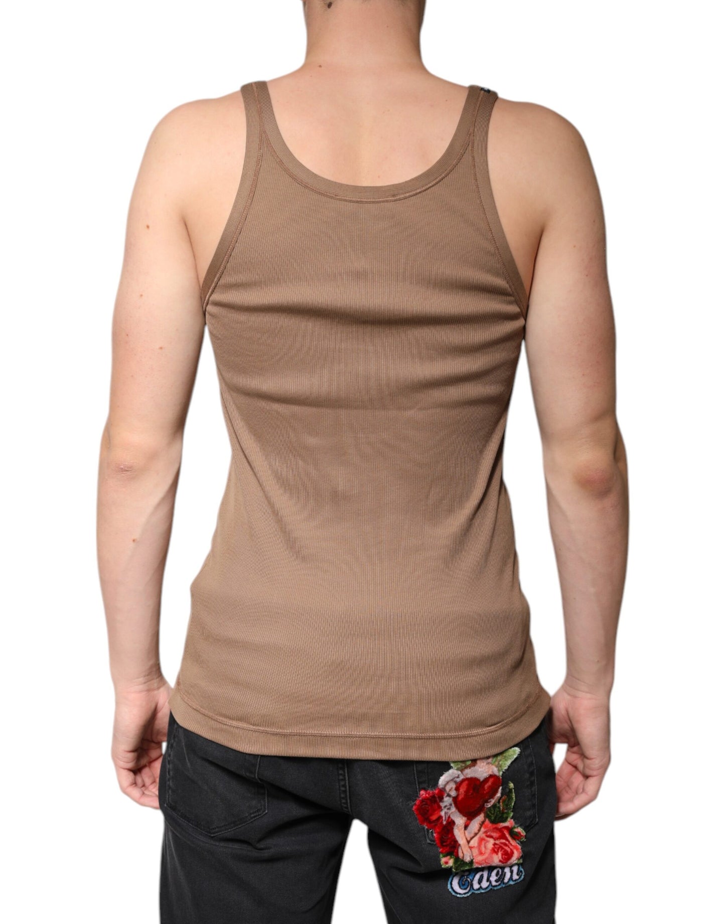 Dolce & Gabbana Brown Cotton Sleeveless Round Neck Tank T-shirt