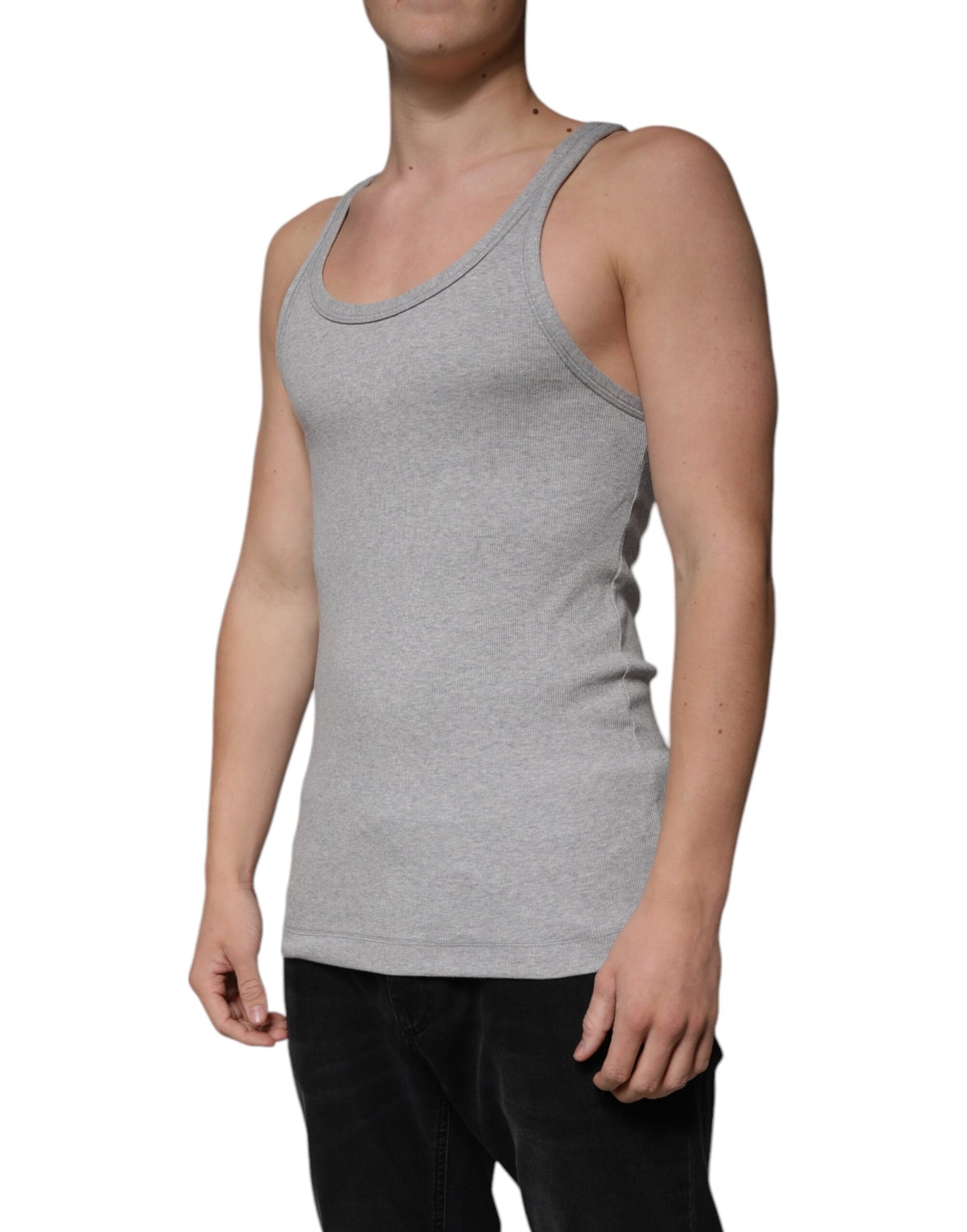 Dolce & Gabbana Gray Cotton Sleeveless Round Neck Tank T-shirt