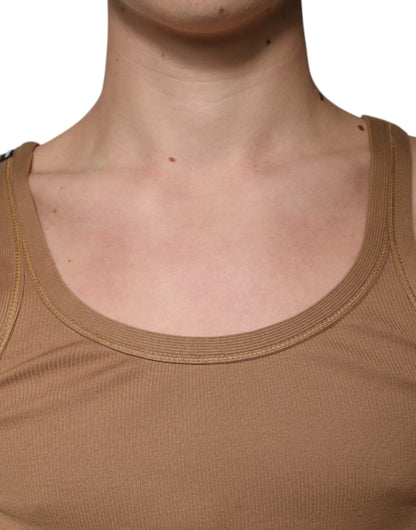 Dolce & Gabbana Brown Cotton Sleeveless Round Neck Tank T-shirt