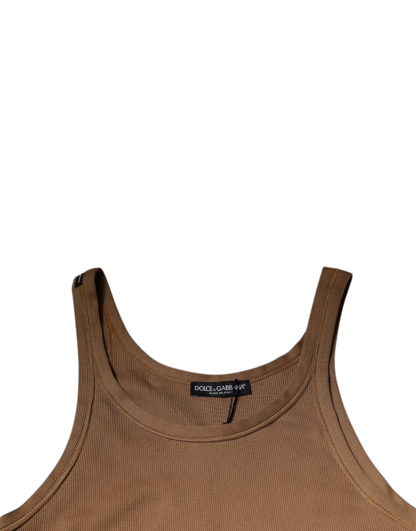 Dolce & Gabbana Brown Cotton Sleeveless Round Neck Tank T-shirt