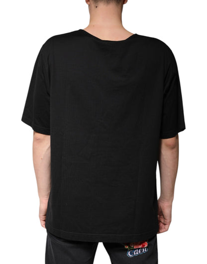 Dolce & Gabbana Black Cotton V-neck Short Sleeves T-shirt