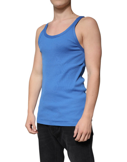 Dolce & Gabbana Blue Cotton Sleeveless Round Neck Tank T-shirt