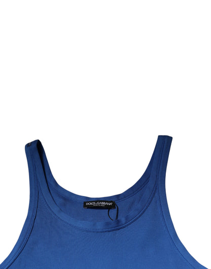 Dolce & Gabbana Blue Cotton Sleeveless Round Neck Tank T-shirt