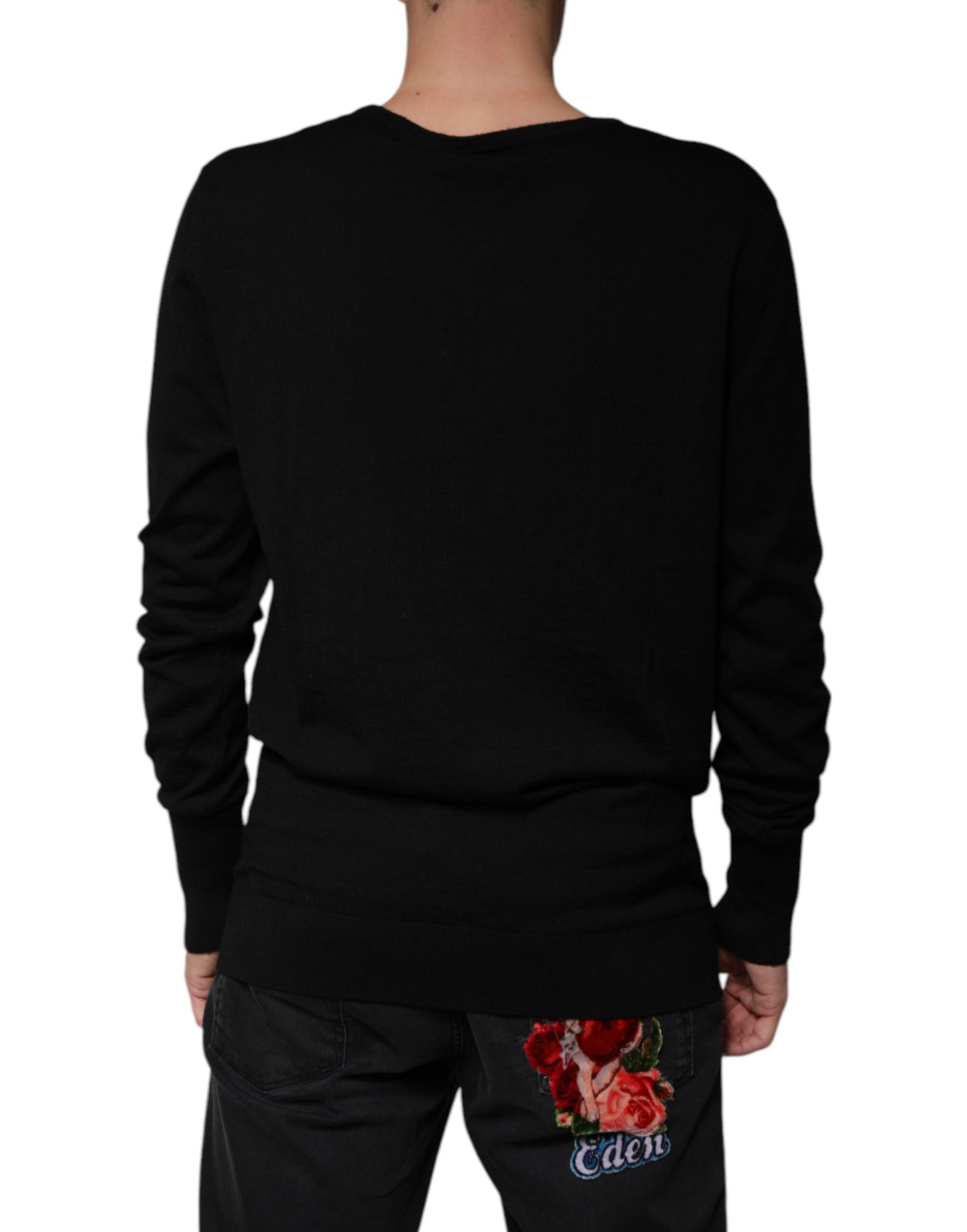 Dolce & Gabbana Black Wool Round Neck Pullover Sweater