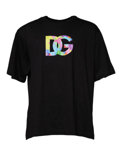 Dolce & Gabbana Black Logo Print Cotton Crew Neck T-shirt