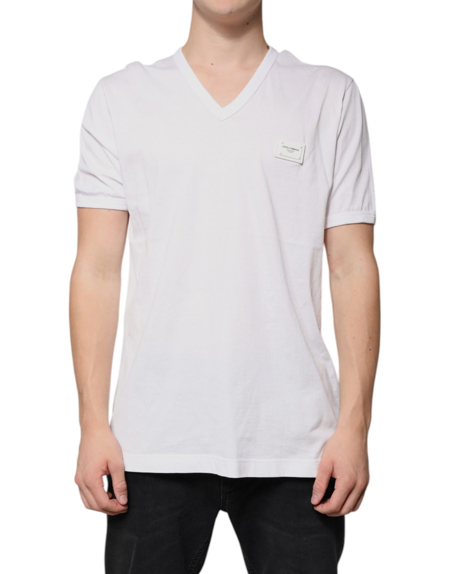 Dolce & Gabbana White Logo V-neck Short Sleeve T-shirt