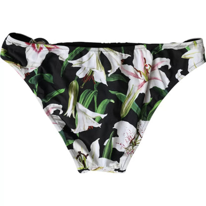 Dolce & Gabbana Black Lily Print Swimwear Bottom Beachwear Bikini