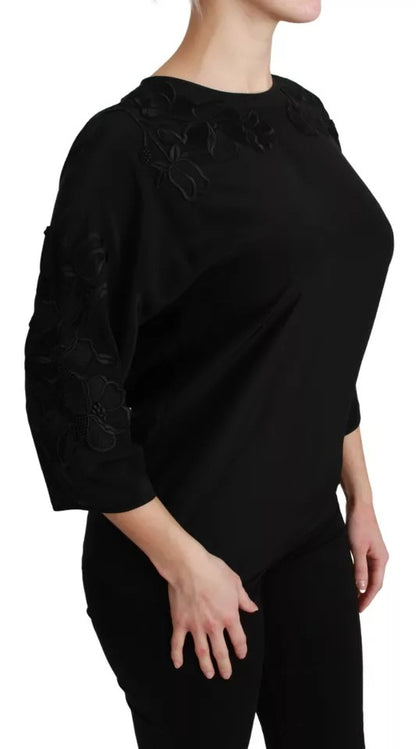 Dolce & Gabbana Black Floral Embroidered Blouse Silk Top