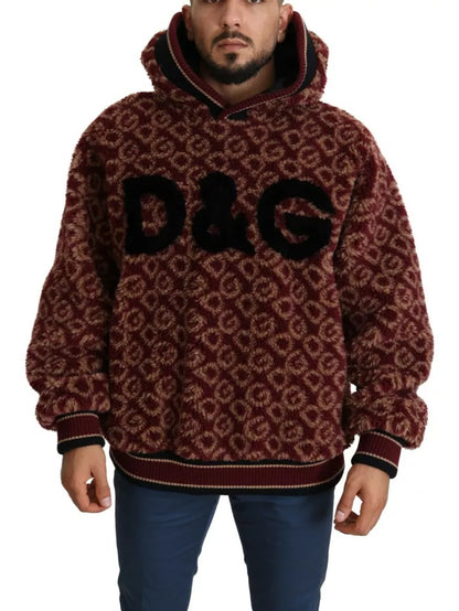 Dolce & Gabbana Red Beige Wool Oversize Hooded Pullover Sweater