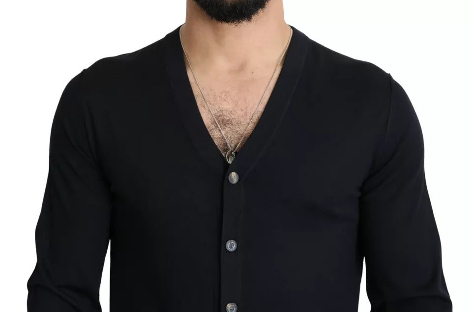 Dolce & Gabbana Black Wool Button Down Men Cardigan Sweater