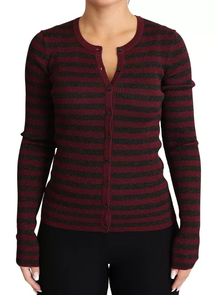 Dolce & Gabbana Black Red Striped Womens Cardigan Sweater