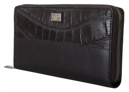 Dolce & Gabbana Brown Exotic Leather Zip Around Continental Clutch Wallet