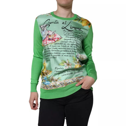 Dolce & Gabbana Green Silk Granita Al Limone Long Sleeves Sweater