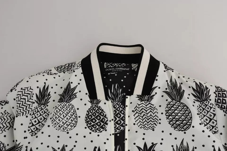 Dolce & Gabbana White Black Pineapple Bomber Coat Jacket