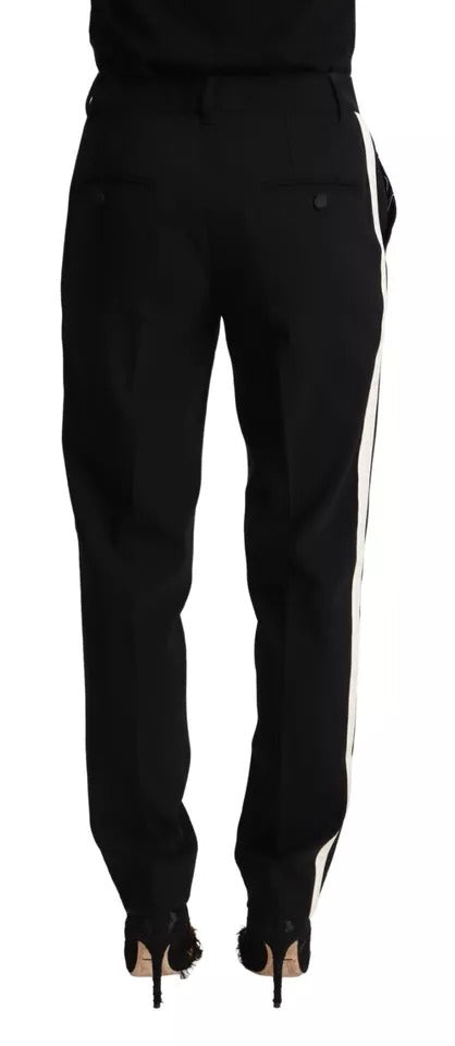 Dolce & Gabbana Black White Stripes Wool Tapered Pants