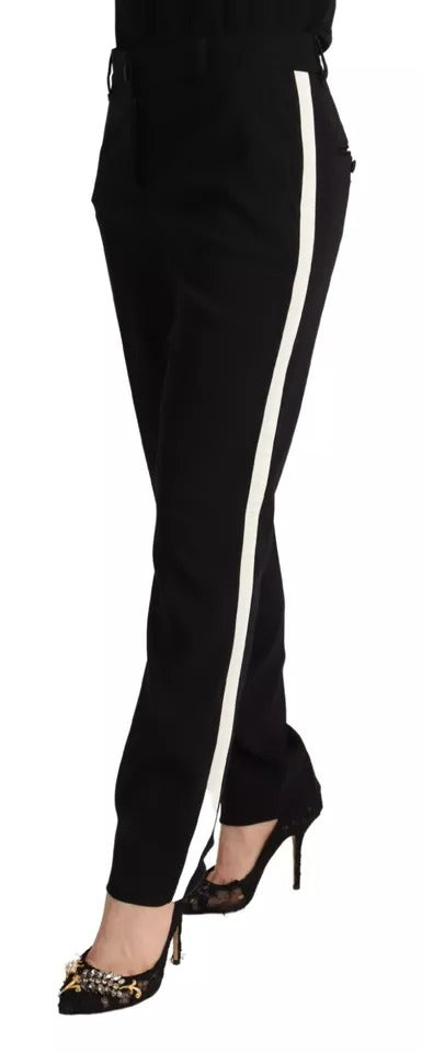 Dolce & Gabbana Black White Stripes Wool Tapered Pants