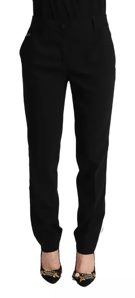 Dolce & Gabbana Black White Stripes Wool Tapered Pants