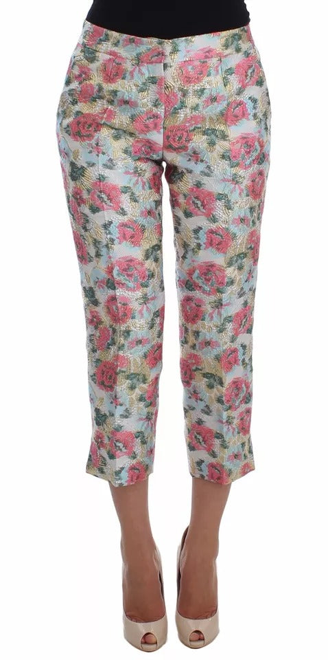 Dolce & Gabbana White Pink Floral Brocade Pants