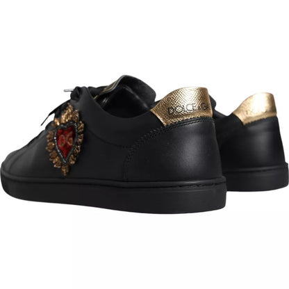 Dolce & Gabbana Black Leather Heart Low Top Sneaker Shoes