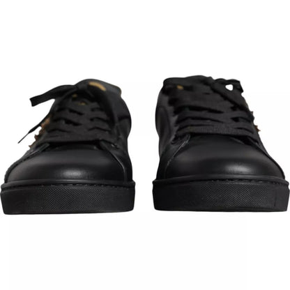 Dolce & Gabbana Black Leather Heart Low Top Sneaker Shoes