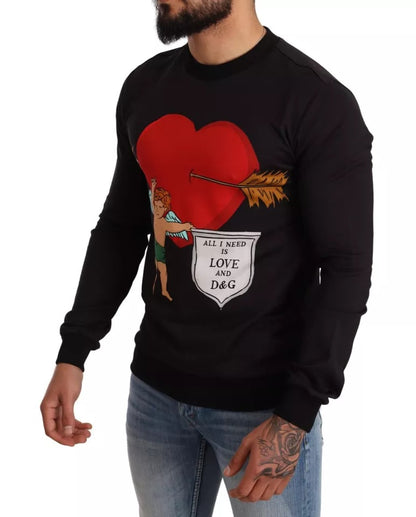 Dolce & Gabbana Black Cupid Print Hoodie Sweatshirt Sweater