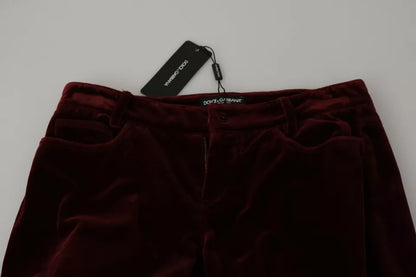 Dolce & Gabbana Bordeaux Velvet Stretch Slim Fit Pants