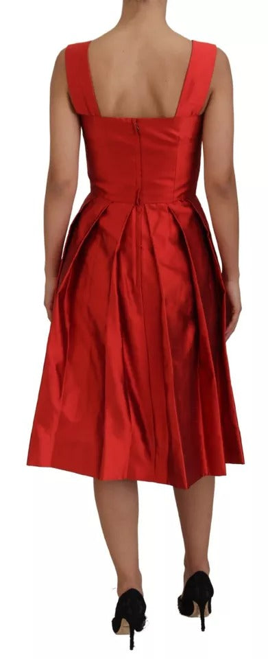 Dolce & Gabbana Red A-line Pleated Midi Satin Silk Dress