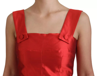 Dolce & Gabbana Red A-line Pleated Midi Satin Silk Dress