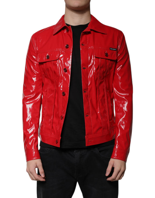 Dolce & Gabbana Red Polyester Button Down Collared Jacket