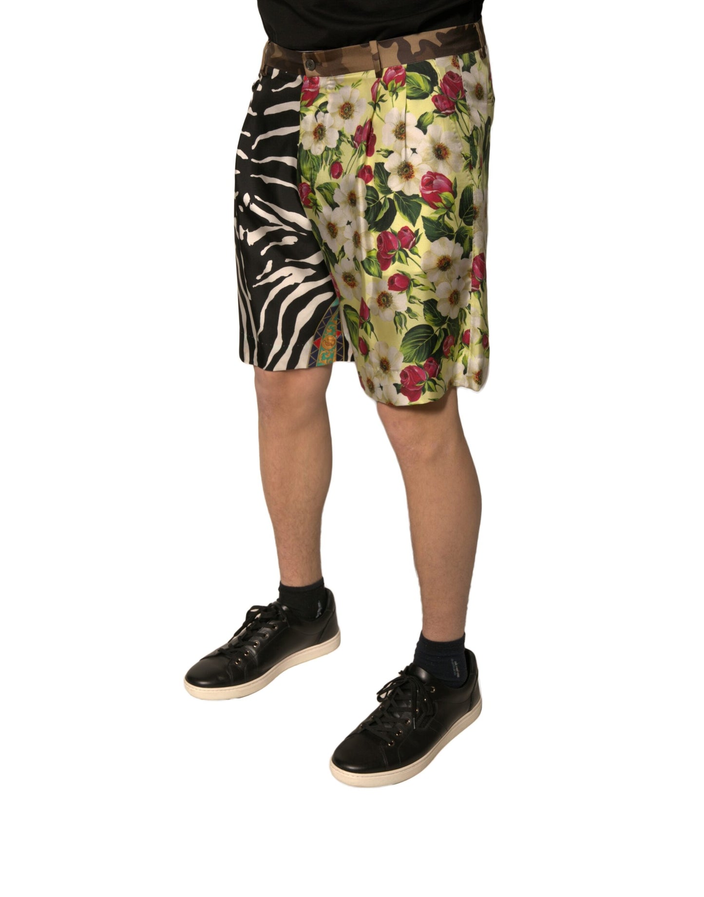 Dolce & Gabbana Multicolor Patchwork Silk Men Chino Shorts