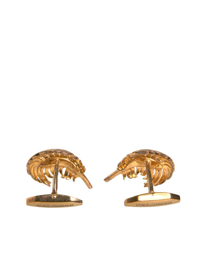 Dolce & Gabbana Gold 925 Sterling Silver Crystal Leaf Cufflink