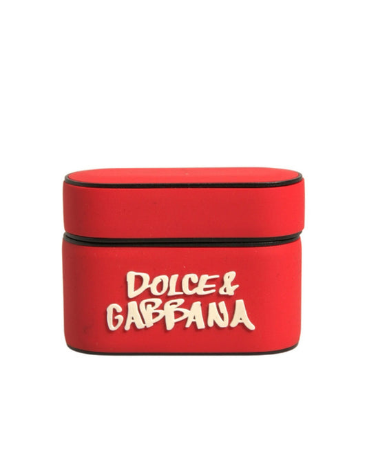 Dolce & Gabbana Red PVC Embossed Logo Plaque Holder Airpods Case