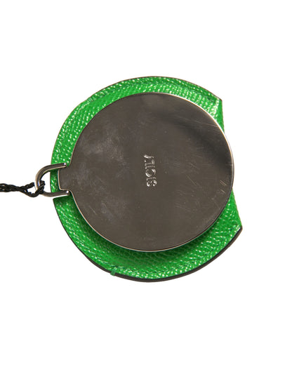 Dolce & Gabbana Green Calfskin Leather Round Logo Hand Mirror Holder