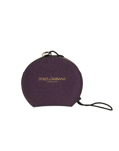 Dolce & Gabbana Purple Calfskin Leather Round Logo Hand Mirror Holder