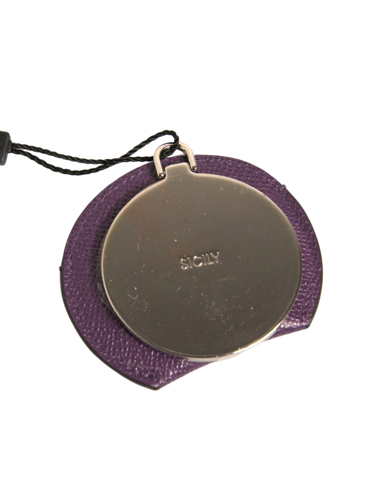 Dolce & Gabbana Purple Calfskin Leather Round Logo Hand Mirror Holder