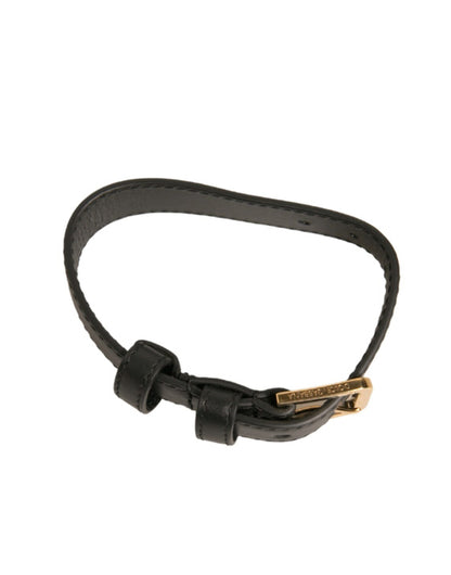 Dolce & Gabbana Black Textured Leather Gold Tone Metal Buckle Armband