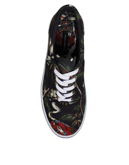 Dolce & Gabbana Black Tropical Print Low Top Sneakers Shoes