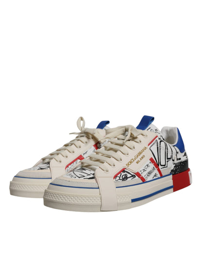 Dolce & Gabbana White Leather Graffiti Custom 2.Zero Sneakers Shoes