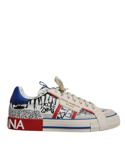 Dolce & Gabbana White Leather Graffiti Custom 2.Zero Sneakers Shoes