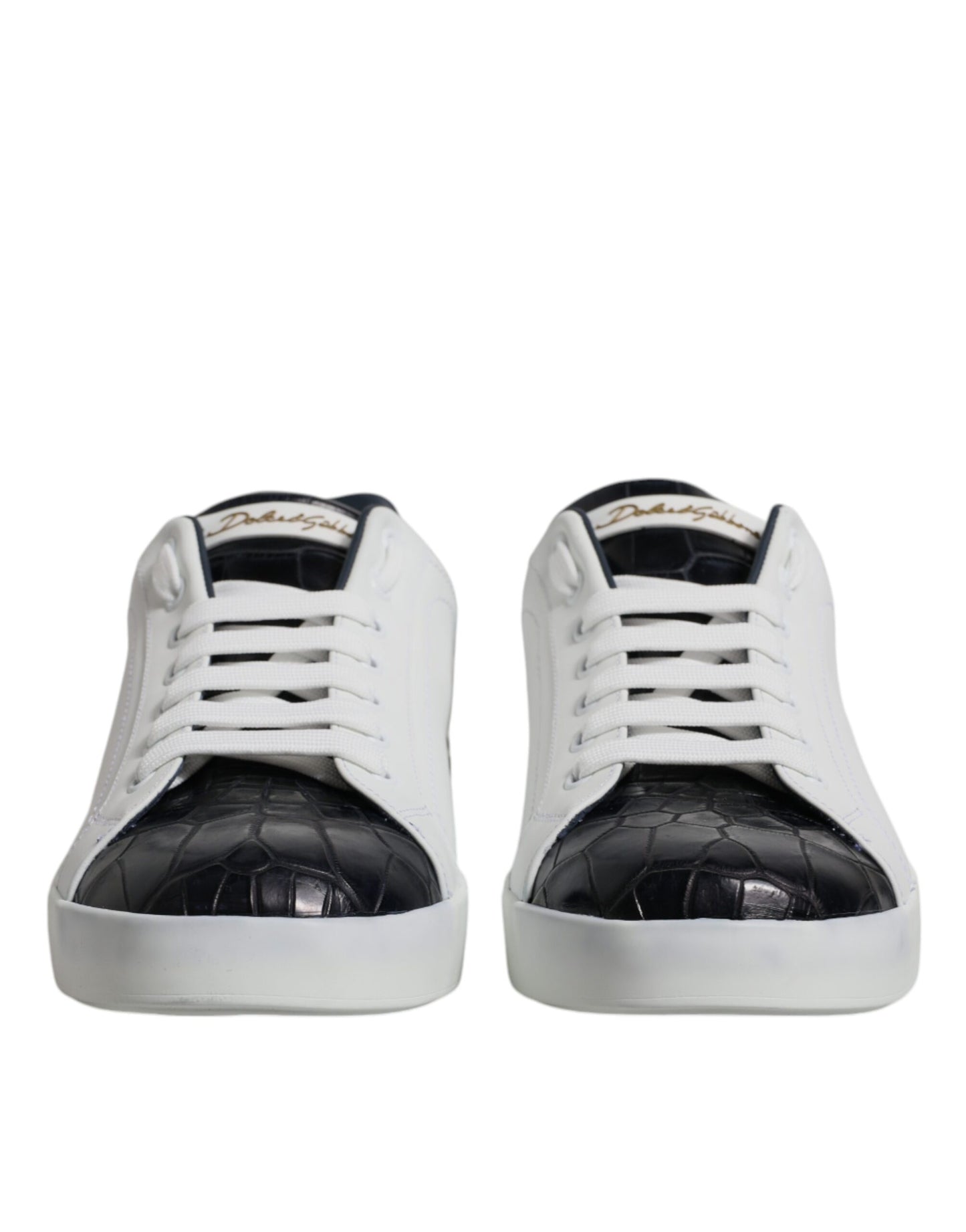 Dolce & Gabbana White Black Leather Portofino Sneakers Shoes